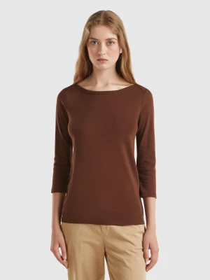 Benetton, T-shirt With Boat Neck In 100% Cotton, size L, Brown, Women United Colors of Benetton