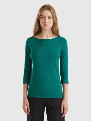 Benetton, T-shirt With Boat Neck In 100% Cotton, size L, Dark Green, Women United Colors of Benetton