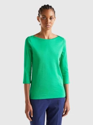 Benetton, T-shirt With Boat Neck In 100% Cotton, size L, Green, Women United Colors of Benetton