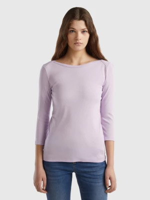 Benetton, T-shirt With Boat Neck In 100% Cotton, size L, Lilac, Women United Colors of Benetton