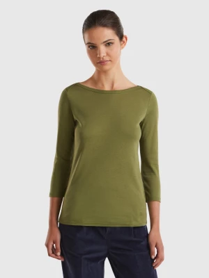 Benetton, T-shirt With Boat Neck In 100% Cotton, size L, Military Green, Women United Colors of Benetton