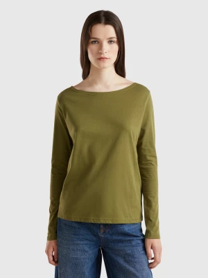 Benetton, T-shirt With Boat Neck In 100% Cotton, size L, Military Green, Women United Colors of Benetton