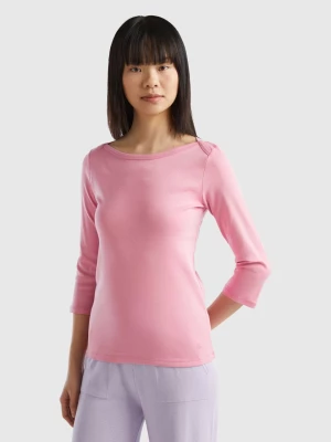 Benetton, T-shirt With Boat Neck In 100% Cotton, size L, Pastel Pink, Women United Colors of Benetton