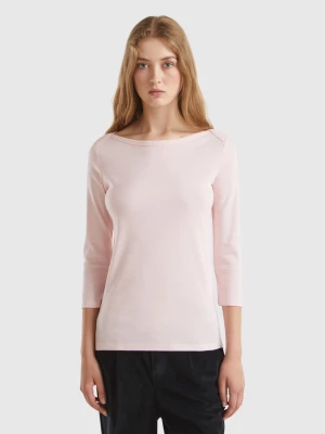 Benetton, T-shirt With Boat Neck In 100% Cotton, size L, Pastel Pink, Women United Colors of Benetton
