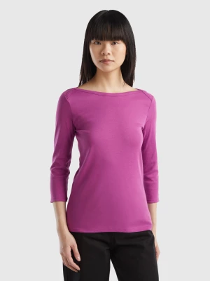 Benetton, T-shirt With Boat Neck In 100% Cotton, size L, Violet, Women United Colors of Benetton