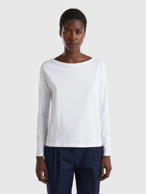 Benetton, T-shirt With Boat Neck In 100% Cotton, size L, White, Women United Colors of Benetton