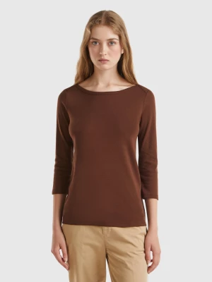 Benetton, T-shirt With Boat Neck In 100% Cotton, size M, Brown, Women United Colors of Benetton