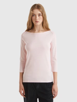 Benetton, T-shirt With Boat Neck In 100% Cotton, size M, Pastel Pink, Women United Colors of Benetton