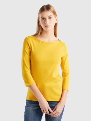 Benetton, T-shirt With Boat Neck In 100% Cotton, size M, Yellow, Women United Colors of Benetton