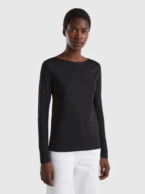 Benetton, T-shirt With Boat Neck In 100% Cotton, size S, Black, Women United Colors of Benetton