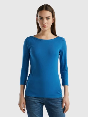 Benetton, T-shirt With Boat Neck In 100% Cotton, size S, Blue, Women United Colors of Benetton