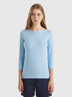 Benetton, T-shirt With Boat Neck In 100% Cotton, size S, Light Blue, Women United Colors of Benetton