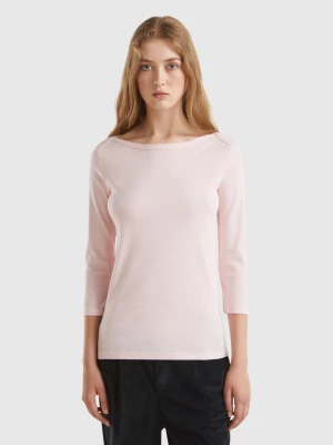 Benetton, T-shirt With Boat Neck In 100% Cotton, size S, Pastel Pink, Women United Colors of Benetton
