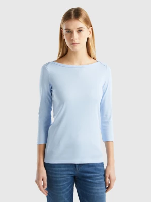 Benetton, T-shirt With Boat Neck In 100% Cotton, size S, Sky Blue, Women United Colors of Benetton