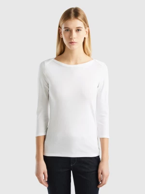 Benetton, T-shirt With Boat Neck In 100% Cotton, size S, White, Women United Colors of Benetton