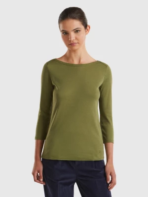 Benetton, T-shirt With Boat Neck In 100% Cotton, size XXS, Military Green, Women United Colors of Benetton