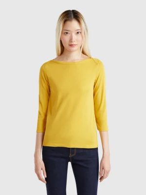 Benetton, T-shirt With Boat Neck In 100% Cotton, size XXS, Mustard, Women United Colors of Benetton