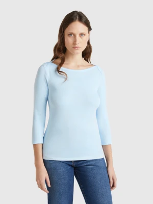 Benetton, T-shirt With Boat Neck In 100% Cotton, size XXS, Sky Blue, Women United Colors of Benetton