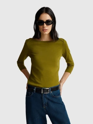 Benetton, T-shirt With Boat Neck, Size: M, Military Green, Women United Colors of Benetton