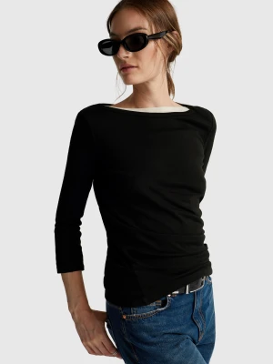 Benetton, T-shirt With Boat Neck, Size: XXS, Black, Women United Colors of Benetton