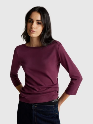 Benetton, T-shirt With Boat Neck, Size: S, Plum, Women United Colors of Benetton