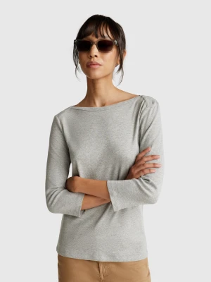 Benetton, T-shirt With Boat Neck, Size: XXS, Light Gray, Women United Colors of Benetton