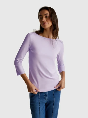 Benetton, T-shirt With Boat Neck, Size: XXS, Lilac, Women United Colors of Benetton