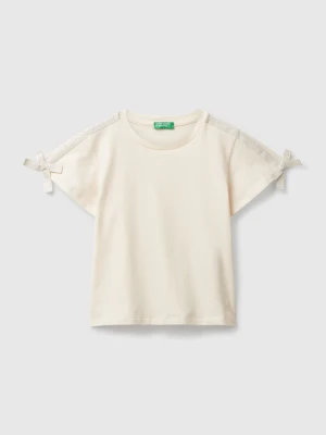 Benetton, T-shirt With Bows, Size: XL, Creamy White, Kids United Colors of Benetton