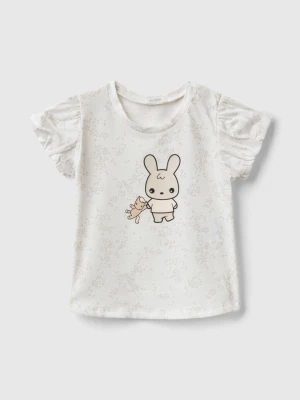 Benetton, T-shirt With Bunny Print, size 50, Creamy White, Kids United Colors of Benetton