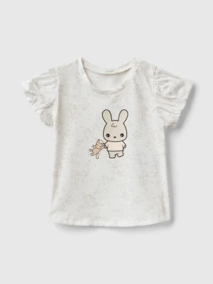 Benetton, T-shirt With Bunny Print, size 56, Creamy White, Kids United Colors of Benetton