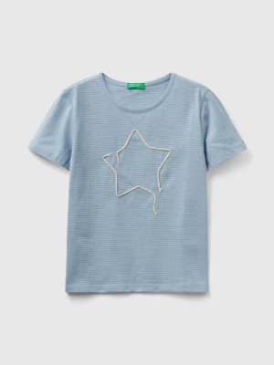 Benetton, T-shirt With Cord Embroidery, size L, Sky Blue, Kids United Colors of Benetton