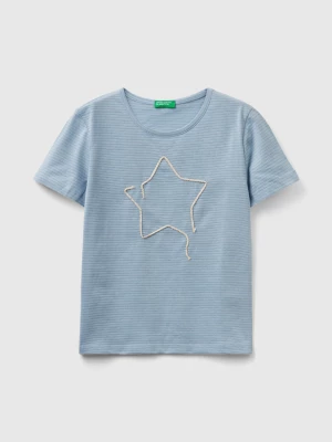 Benetton, T-shirt With Cord Embroidery, size M, Sky Blue, Kids United Colors of Benetton