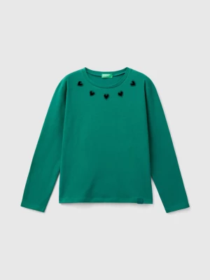 Benetton, T-shirt With Cut-out Hearts, size L, Dark Green, Kids United Colors of Benetton