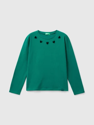 Benetton, T-shirt With Cut-out Hearts, size L, Dark Green, Kids United Colors of Benetton