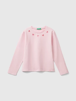 Benetton, T-shirt With Cut-out Hearts, size S, Pink, Kids United Colors of Benetton