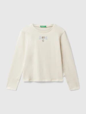 Benetton, T-shirt With Cut-out Hearts, Size: XL, Creamy White, Kids United Colors of Benetton