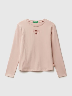 Benetton, T-shirt With Cut-out Hearts, Size: XL, Soft Pink, Kids United Colors of Benetton