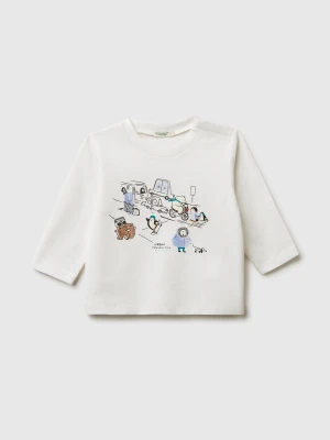 Benetton, T-shirt With Embossed Print, Size: 82, Creamy White, Kids United Colors of Benetton