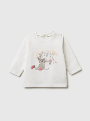 Benetton, T-shirt With Embossed Print, Size: 82, Creamy White, Kids United Colors of Benetton