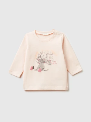 Benetton, T-shirt With Embossed Print, Size: 82, Soft Pink, Kids United Colors of Benetton