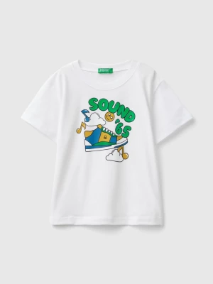 Benetton, T-shirt With Embossed Print, size 90, White, Kids United Colors of Benetton
