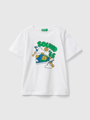 Benetton, T-shirt With Embossed Print, size 98, White, Kids United Colors of Benetton