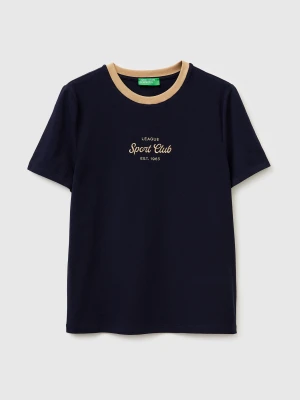 Benetton, T-shirt With Embroidered Crest, Size: XS, Dark Blue, Women United Colors of Benetton