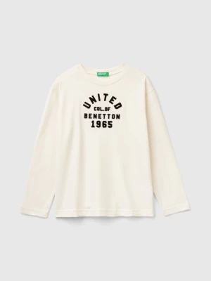 Benetton, T-shirt With Embroidered Logo, size 2XL, Creamy White, Kids United Colors of Benetton