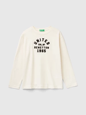 Benetton, T-shirt With Embroidered Logo, size XL, Creamy White, Kids United Colors of Benetton