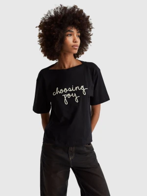 Benetton, T-shirt With Embroidered Slogan, Size: XXS, Black, Women United Colors of Benetton