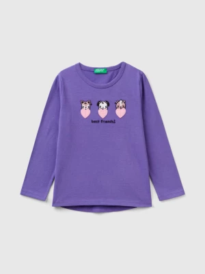 Benetton, T-shirt With Embroidery And Appliques, size 104, Violet, Kids United Colors of Benetton