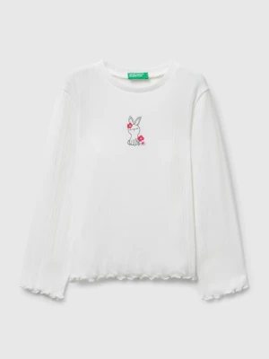 Benetton, T-shirt With Embroidery, Size: 104, Creamy White, Kids United Colors of Benetton