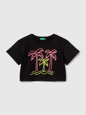 Benetton, T-shirt With Embroidery, size XL, Black, Kids United Colors of Benetton