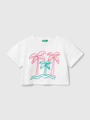 Benetton, T-shirt With Embroidery, size XL, White, Kids United Colors of Benetton